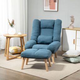 HOMCOM Occasional Recliner with Ottoman, 3-Position Adjustable Reclining in Blue