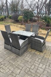 Fimous Oblong Adjustable Rattan Dining Set Table & Chair Set Outdoor Seat in Dark Grey - thumbnail 6