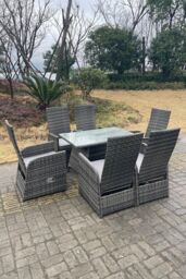 Fimous Oblong Adjustable Rattan Dining Set Table & Chair Set Outdoor Seat in Dark Grey - thumbnail 2