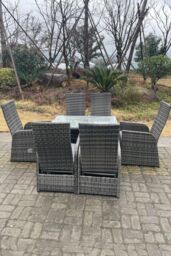Fimous Oblong Adjustable Rattan Dining Set Table & Chair Set Outdoor Seat in Dark Grey - thumbnail 5