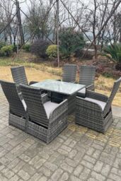 Fimous Oblong Adjustable Rattan Dining Set Table & Chair Set Outdoor Seat in Dark Grey - thumbnail 3