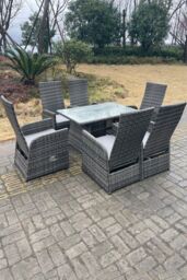 Fimous Oblong Adjustable Rattan Dining Set Table & Chair Set Outdoor Seat in Dark Grey - thumbnail 4