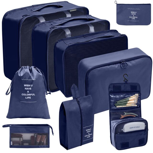 Leaper 9PC Cosmetic Washing Outdoor Luggage Storage Bag in Dark Blue - image 1