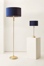 ValueLights Maggie Gold Metal Candlestick Table Lamp with Velvet Drum Shade & LED Bulb in Navy - thumbnail 8
