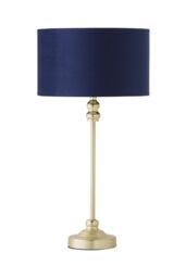 ValueLights Maggie Gold Metal Candlestick Table Lamp with Velvet Drum Shade & LED Bulb in Navy - thumbnail 6