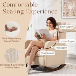 HOMCOM Modern High Back Corduroy Leisure Rocking Chair for Nursery, Beige - Size: 1 Pack - thumbnail 6