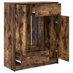 Berkfield Home Sideboard with Drawers & Doors Smoked Oak 73x31x90 cm in Brown - Size: 73 x 31 x 90 cm - thumbnail 5