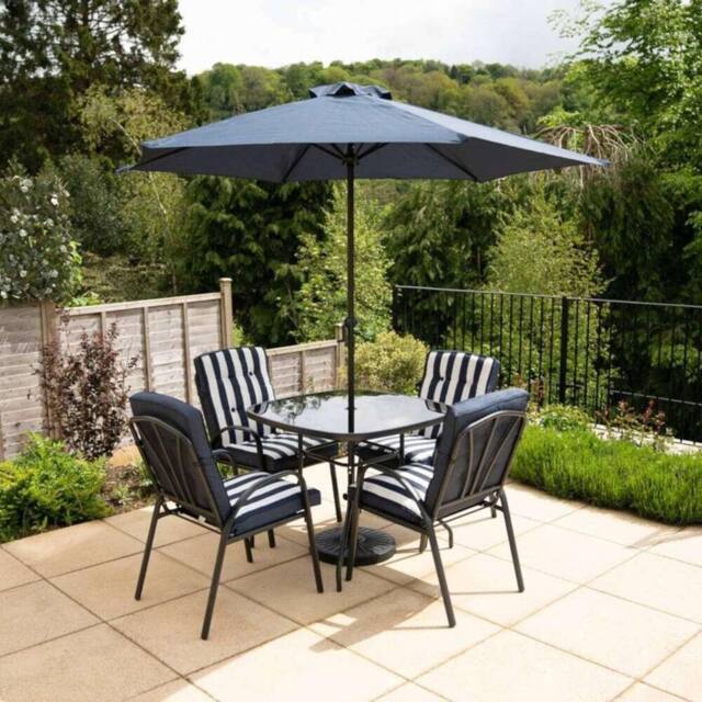 Hectare 4 Seater Dining Set with Reversible Cushions & Crank Parasol in Navy - image 1