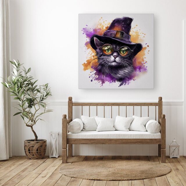 "Warren Reed - Designer Splashart Longhaired Witches Cat Canvas - Size: W30"" x H30""" - image 1
