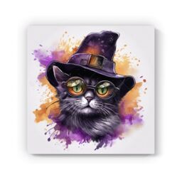 "Warren Reed - Designer Splashart Longhaired Witches Cat Canvas - Size: W30"" x H30""" - thumbnail 2