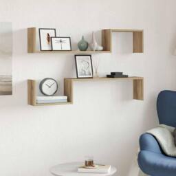 Berkfield Home Wall Shelves 2 pcs Artisan Oak 100x15x20 cm Engineered Wood in Brown - Size: 100 x 15 x 20 cm - thumbnail 3