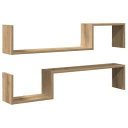 Berkfield Home Wall Shelves 2 pcs Artisan Oak 100x15x20 cm Engineered Wood in Brown - Size: 100 x 15 x 20 cm - thumbnail 2