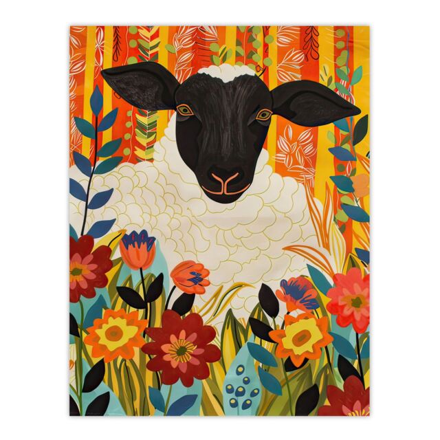 "Artery8 Bohemian Sheep Vibrant Trippy Flower Pattern Wall Art Print in Orange - Size: W18"" x H24""" - image 1