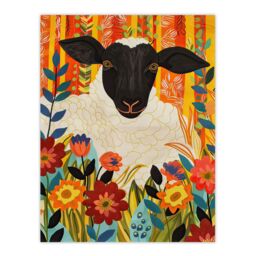 "Artery8 Bohemian Sheep Vibrant Trippy Flower Pattern Wall Art Print in Orange - Size: W18"" x H24""" - thumbnail 1