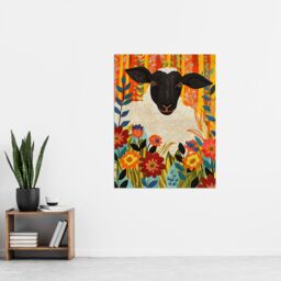"Artery8 Bohemian Sheep Vibrant Trippy Flower Pattern Wall Art Print in Orange - Size: W18"" x H24""" - thumbnail 4