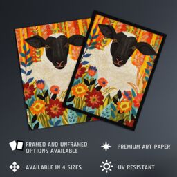 "Artery8 Bohemian Sheep Vibrant Trippy Flower Pattern Wall Art Print in Orange - Size: W18"" x H24""" - thumbnail 2