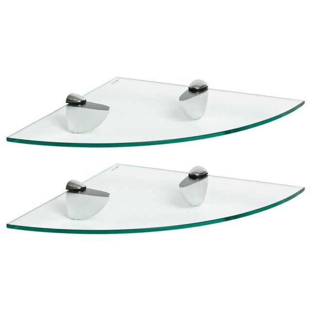 Harbour Housewares 2x Floating Glass Corner Shelves - 30cm Bathroom Storage Display Unit in Silver - image 1
