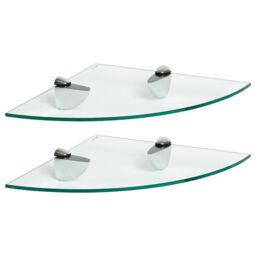 Harbour Housewares 2x Floating Glass Corner Shelves - 30cm Bathroom Storage Display Unit in Silver