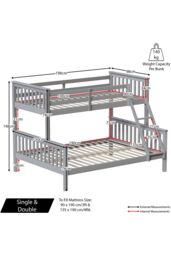 Home Discount Vida Designs Milan Triple Sleeper Detachable Bunk Bed Frame Bedroom Kids Furniture in Grey - Size: Single - thumbnail 2