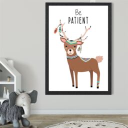 ARTZE Be Patient Deer Tribal Animal Quote Framed Print SIZE: A4 with Black Frame in Brown - thumbnail 2