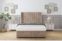 "Sloomy Falcon Naples Ottoman Bed Base-54"" Wingback Headboard in Light Brown - Size: Small Single" - thumbnail 1