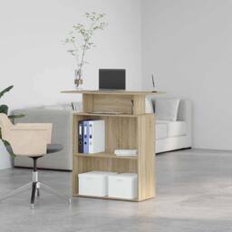 Berkfield Home Reception Desk Sonoma Oak 100x40x104 cm Engineered Wood in Light Tan - Size: 100 x 40 x 104 cm - thumbnail 4