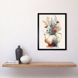 "Artery8 Wall Art Print Wildflower Bouquet Teapot Vase with Floral Design Art Framed in Black - Size: W12"" x H16""" - thumbnail 2