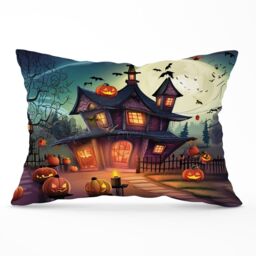 Warren Reed - Designer Spooky Halloween House Cushions in Orange - Size: 45 cm x 45 cm - thumbnail 1