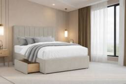 "Chester & Oakley Lunar Plush Divan Bed Base 4 Drawers - 26"" Headboard in Cream - Size: Double" - thumbnail 1