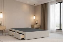 "Chester & Oakley Lunar Plush Divan Bed Base 4 Drawers - 26"" Headboard in Cream - Size: Double" - thumbnail 4