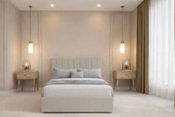 "Chester & Oakley Lunar Plush Divan Bed Base 4 Drawers - 26"" Headboard in Cream - Size: Double" - thumbnail 2