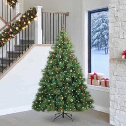 Berkfield Home Artificial Christmas Tree with 300 LEDs Green 240 cm PE & PVC - thumbnail 1