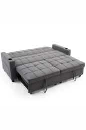 More4Homes Hudson 3-Seater Sofa Bed Linen Fabric with Cup Holders in Dark Grey - thumbnail 3