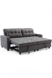 More4Homes Hudson 3-Seater Sofa Bed Linen Fabric with Cup Holders in Dark Grey - thumbnail 2