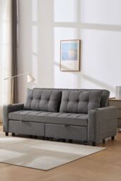 More4Homes Hudson 3-Seater Sofa Bed Linen Fabric with Cup Holders in Dark Grey - thumbnail 1