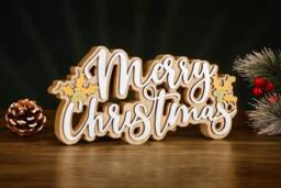 Marco Paul Merry Christmas Sign Decoration in Brown - thumbnail 1