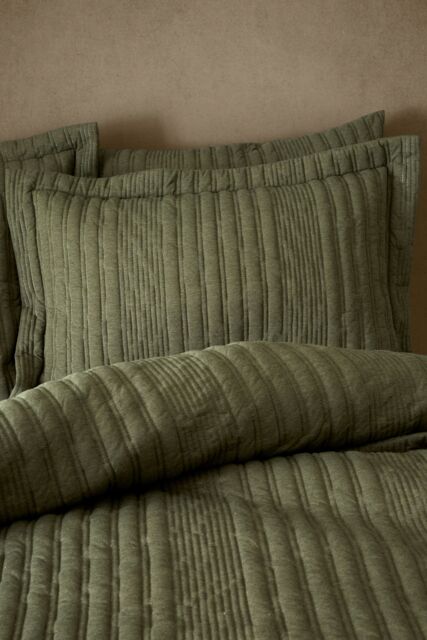 Pineapple Elephant 'Tamba Jersey Stripe' Oxford Pillowcase Pair in Olive - image 1