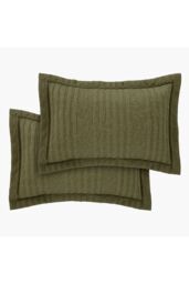 Pineapple Elephant 'Tamba Jersey Stripe' Oxford Pillowcase Pair in Olive - thumbnail 3