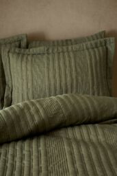 Pineapple Elephant 'Tamba Jersey Stripe' Oxford Pillowcase Pair in Olive - thumbnail 1