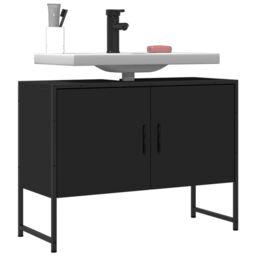 Berkfield Home Bathroom Sink Cabinet Black 80x33x60 cm Engineered Wood - Size: 80 x 33 x 60 cm - thumbnail 1