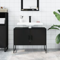 Berkfield Home Bathroom Sink Cabinet Black 80x33x60 cm Engineered Wood - Size: 80 x 33 x 60 cm - thumbnail 3