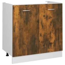 Berkfield Home Sink Bottom Cabinet Smoked Oak 80x46x81.5 cm Engineered Wood in Brown - thumbnail 2