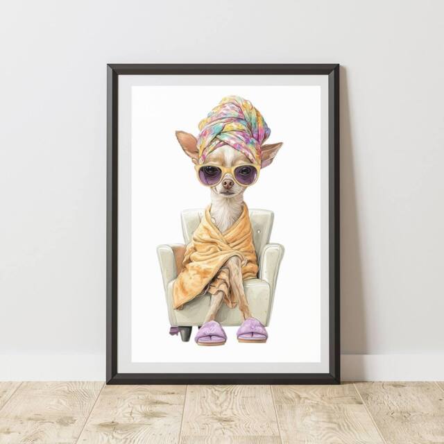 60 SECOND MAKEOVER Water Colour Chihuahua Pamper Print Wall Art Poster - Size: A3 - image 1
