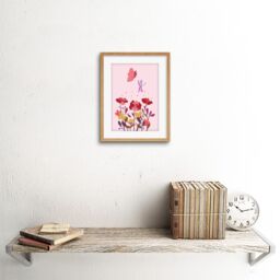 "Artery8 Wall Art Print Magic Garden Dragonfly Butterfly Framed in Beige - Size: W7"" x H9""" - thumbnail 2