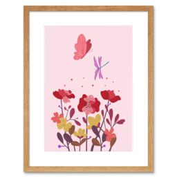 "Artery8 Wall Art Print Magic Garden Dragonfly Butterfly Framed in Beige - Size: W7"" x H9""" - thumbnail 1