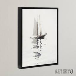 "Artery8 Two Masted Schooner with Dory Winslow Homer Framed Canvas Wall Art in White - Size: W18"" x H24""" - thumbnail 2