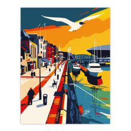 "Artery8 Bright Colourful Cardiff Bay Artwork Bold Sunset Wall Art Print - Size: W24"" x H32""" - thumbnail 1