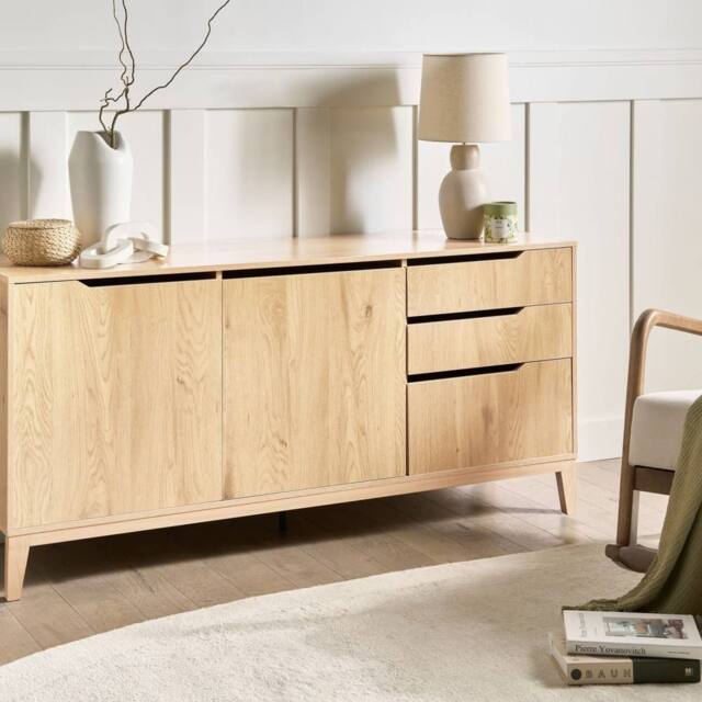 Wyld and Coco Nordic Sideboard Light Brown - 2 Doors 3 Drawers - image 1