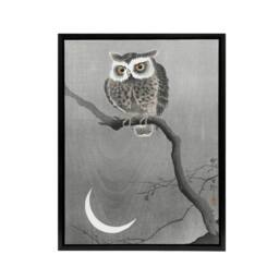 "Artery8 Long Eared Owl On Tree Branch Framed Canvas Wall Art Print Ohara Koson in Grey - Size: W12"" x H16""" - thumbnail 1