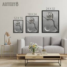 "Artery8 Long Eared Owl On Tree Branch Framed Canvas Wall Art Print Ohara Koson in Grey - Size: W12"" x H16""" - thumbnail 4